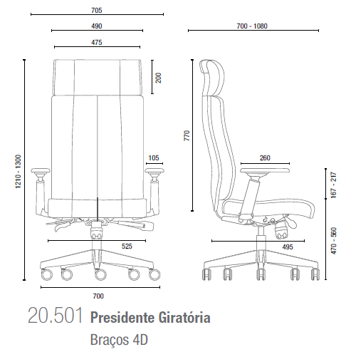 Essence 20501 Presidente Giratória Braços 4D 