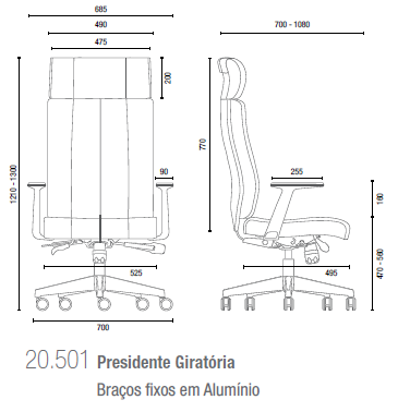 Essence 20501 Presidente Giratória Braços Fixos em Alumínio 