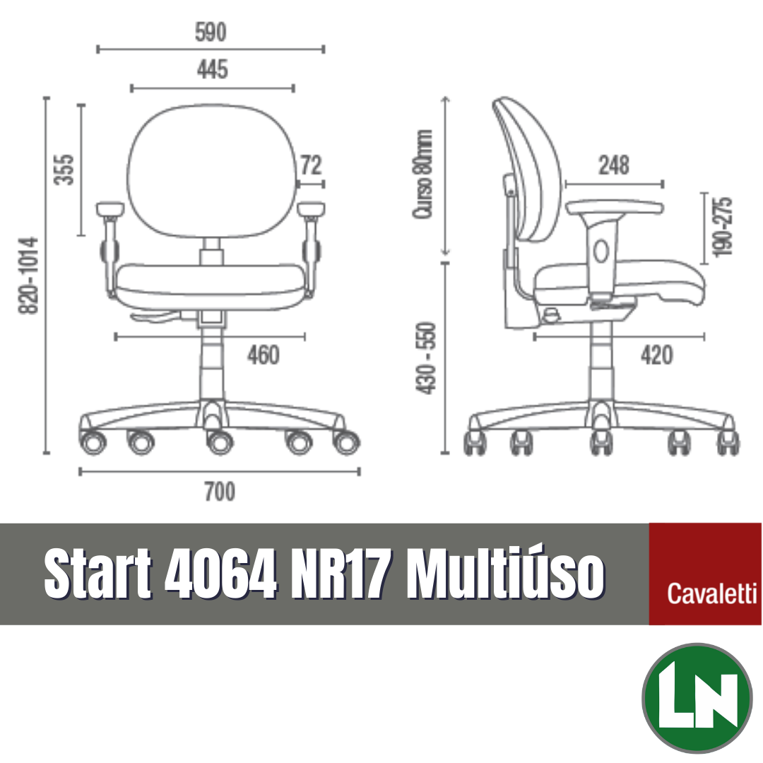 Cavaletti® Start 4064 Cadeira Giratória NR17 Multiúso [Entrega Super-Rápida]